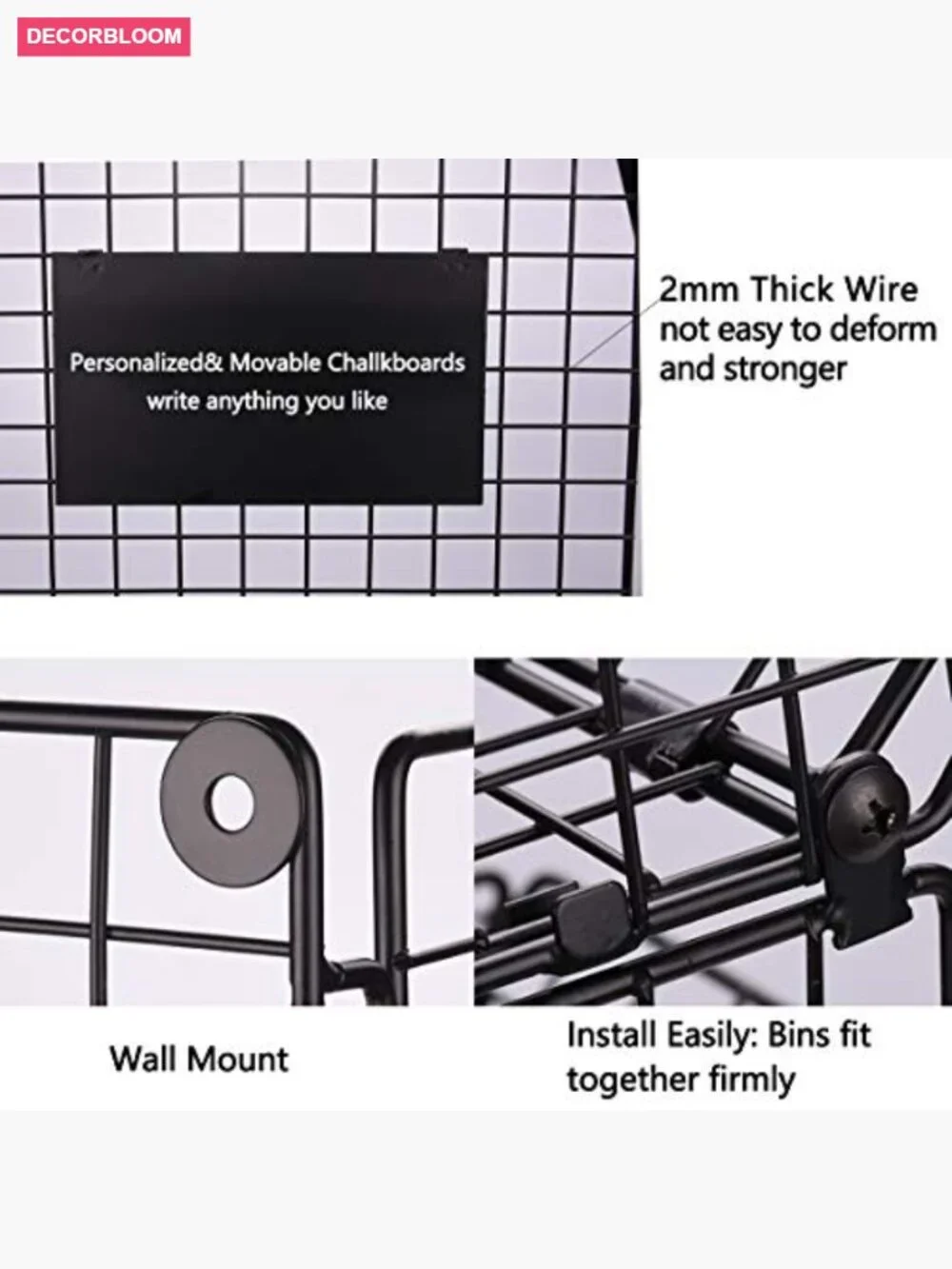 3-Tier Wall Mounted Wire Basket with Hooks and Chalkboards Kitchen Storage